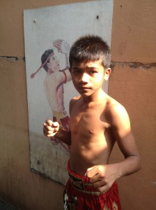 While this little boy was practising his Muay Thai boxing late afternoon