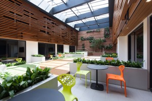 The hotel courtyard used to be a basketball court