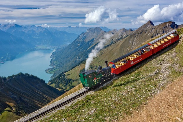Switzerland. get natural. The Brienzer Rothorn steam-powered cogwheel train in the Bernese Oberland. View of Lake Brienz.  Schweiz. ganz natuerlich. Die Brienzer Rothorn Dampfzahnradbahn im Berner Oberland. Blick auf den Brienzersee.  Suisse. tout naturellement. Le train a cremaillere a vapeur du Rothorn de Brienz, dans l'Oberland bernois. Vue du lac de Brienz.  Copyright by: Switzerland Tourism  By-Line: swiss-image.ch / Christof Sonderegger