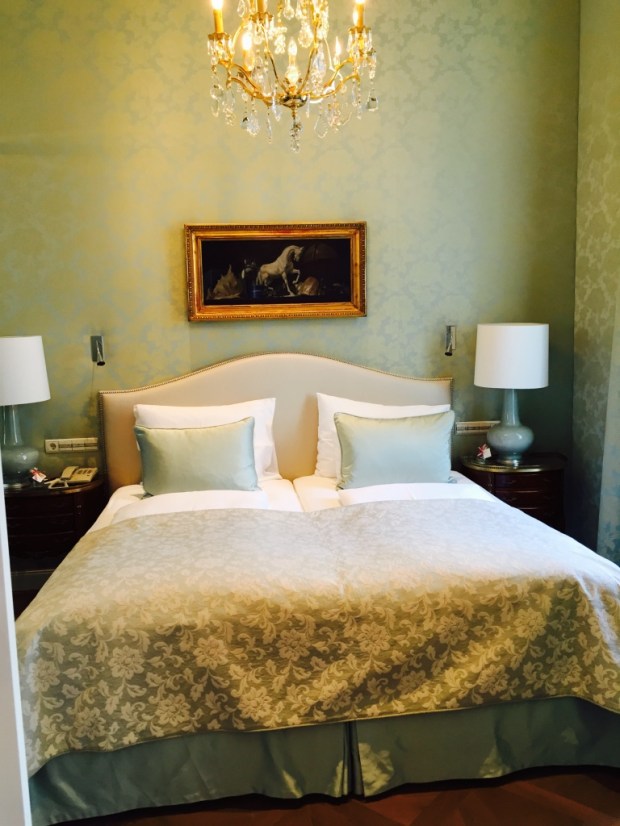 My elegant mint suite at the Hotel Sacher, Vienna